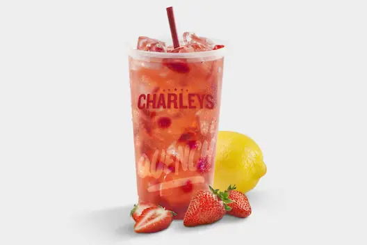 Charleys Nottingham lemonade in Peach, Strawberry, and Blueberry flavors